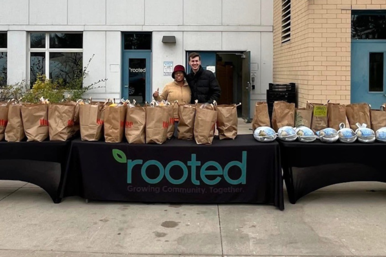 Bags of donated groceries at Rooted Wisconsin